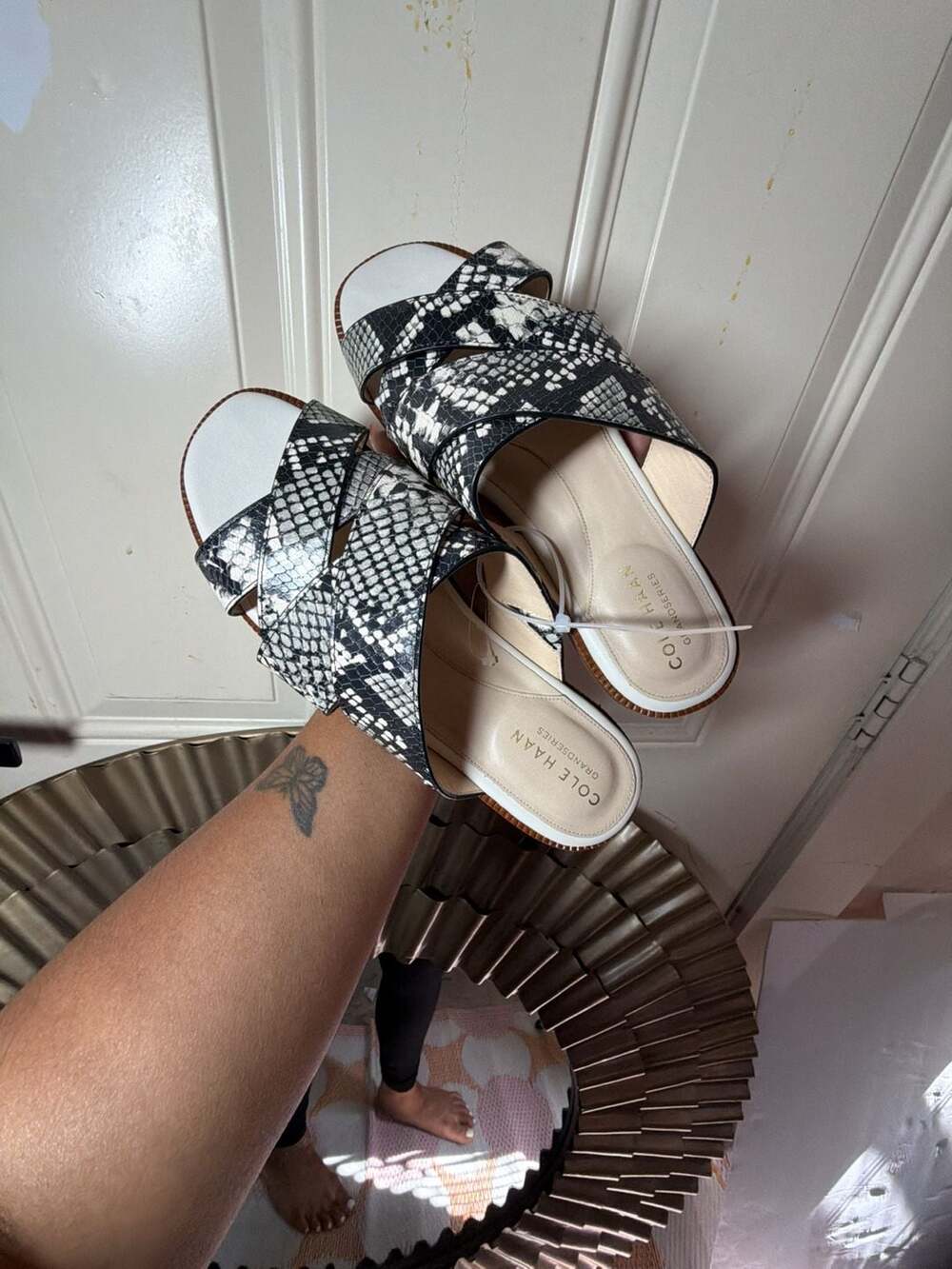 Cole Haan Winona Snakeskin-Print Leather Slide Sandals Size 7B
